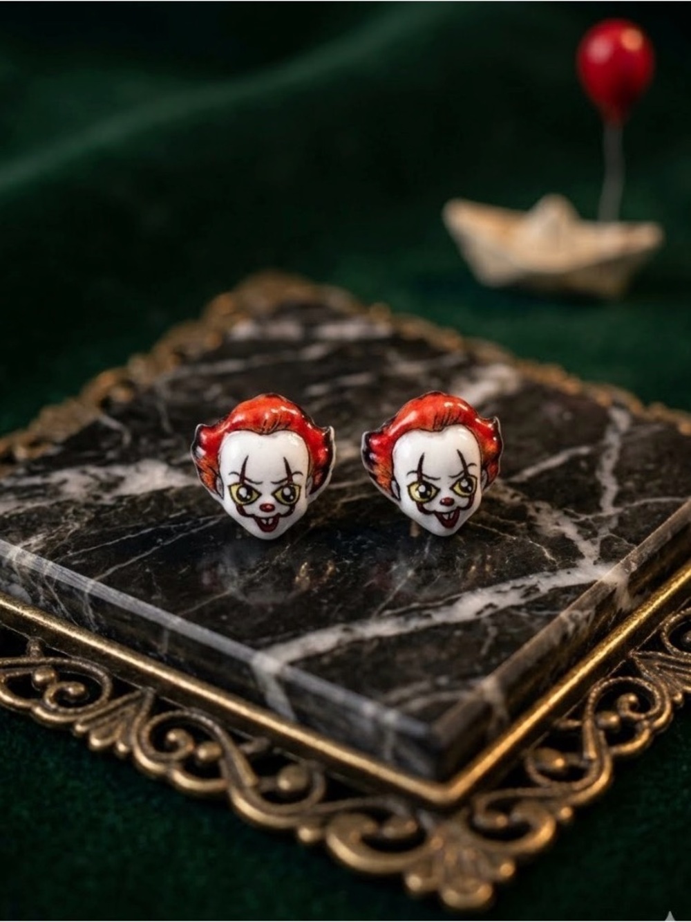 Red Clown Face Stud Earrings — Novelty Horror Statement